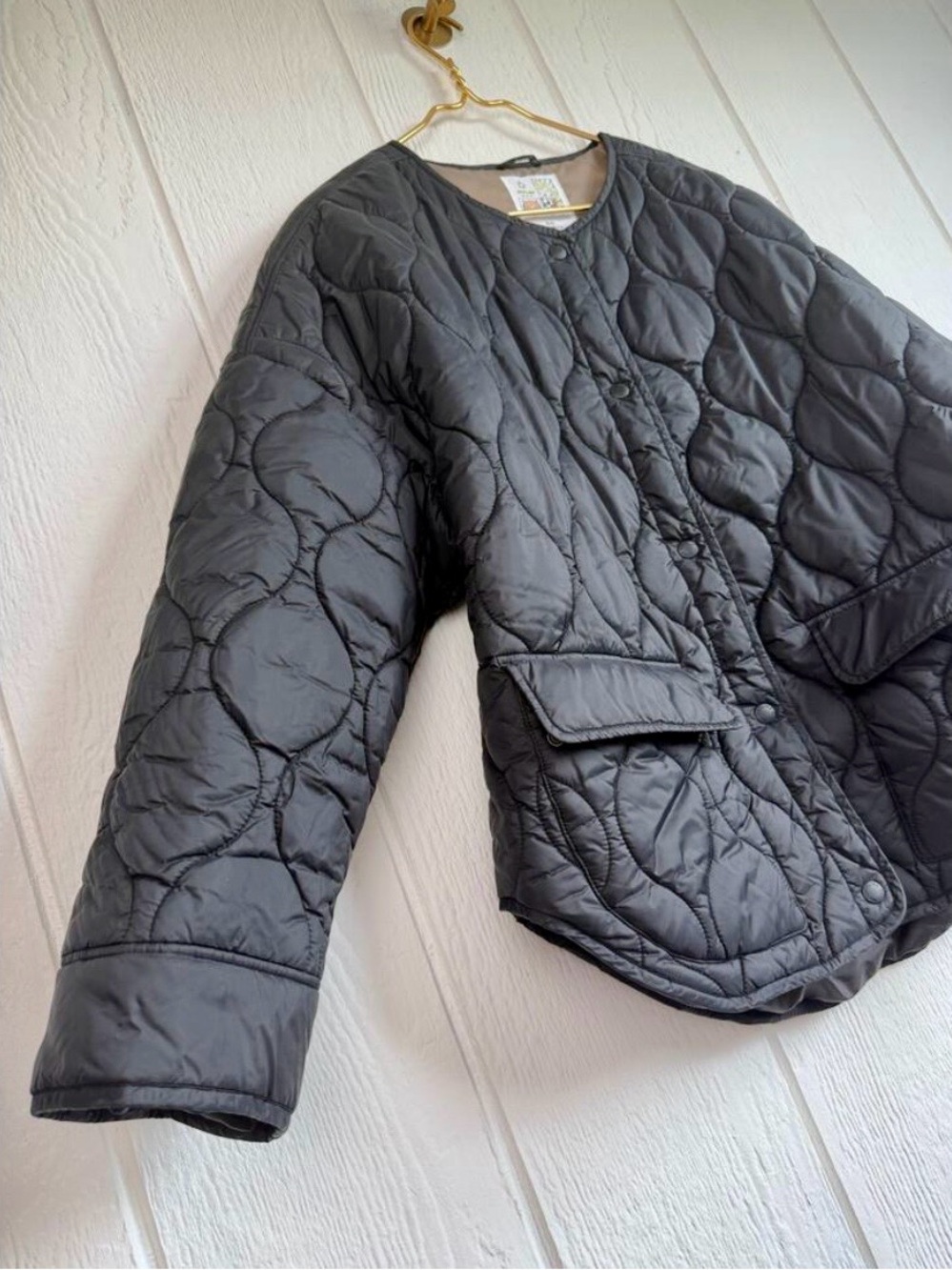 aerie Black Quilted Button-Front Jacket